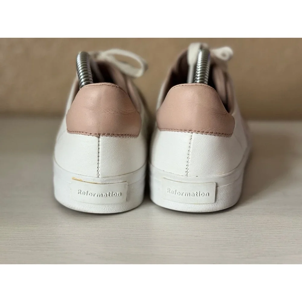Reformation Harlow Leather Low Top Sneakers White Blush Pink Sustainable Shoes